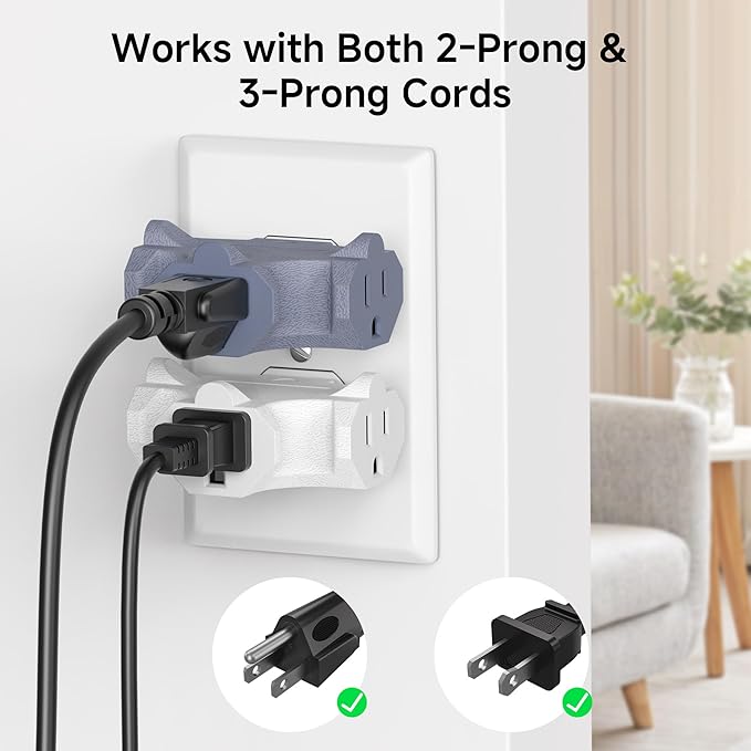 [ETL Listed] Cable Matters 3-Pack 3 Way Plug Adapter 15A 1875W, 3 Prong 3 Outlet Adapter, Power Splitter Plug Outlet, 3 Way Electrical Splitter, Multicolored (White, Gray, Orange)