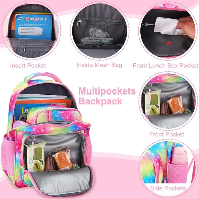 RHCPFOVR Kids Backpack for Girls - Girls Backpack 3-8 Ages Unicorn for Kids 15 Inch School Bookbag for Kindergarten Elementary School Bookbag for Girl 1st 2nd Grade