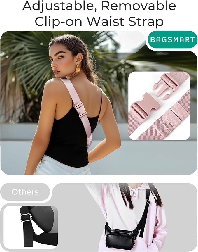 BAGSMART Puffy Fanny Packs for Women Crossbody Belt Bag with Adjustable Strap, Quilted Waist Pack Purse for Traveling Shopping Workout