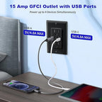 15 Amp Self-Test GFCI Outlet Combination with USB Type A and Type-C, Tamper Resistant Thinner Duplex Outlet, in-Wall, USB Charger for Smartphones, Tablets and Smart Home Appliance, Black