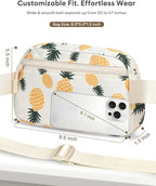 Pritent Fanny Packs for Women Cross Body Bag Waterproof Belt Bag with Adjustable Strap and Zipper Back Pocket Small Crossbody Bags Fashion Waist Packs for Workout Travelling(Pineapple)