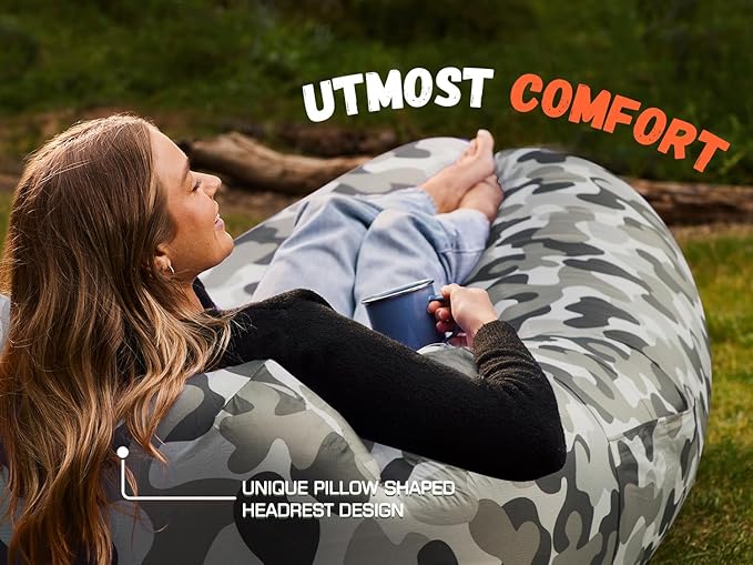 WEKAPO Inflatable Couch Air Lounger Chair - Camping & Beach Accessories, Portable Blow up Sofa for Hiking, Lawn, Indoor/Outdoor Movies & Music Festivals. Lightweight and Easy to Set Up Air Hammock
