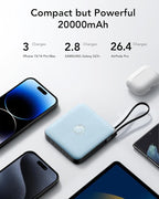 20000mAh Portable Charger Fast Charging with Built-in 4 Cables, Battery Pack Charger Portable PD 20W, Power Bank for iPhone 17 16 15 14 13 12 11 X Samsung Galaxy Series Android Phone,Blue(1Pack)