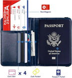 TOURSUIT RFID Blocking Passport Holder for Women Men, Leather Passport Travel Wallet with 3D Metal Badge, Travel Document Holder Cover Accessories (Dark Blue)