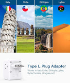 2 Pack Italy Travel Plug Adapter, Type L Italy Power Adapter with 3 American Outlets 3 USB Ports(1USB C), 6 in 1 Travel Outlet Adaptor, 3 Prong Grounded Plug for USA to Italy Chile Uruguay Italian