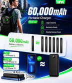 Portable Charger Power Bank - 60,000mAh Battery Pack, 22.5W Fast Charging Phone Charger Attached USB-C/iOS/Micro-USB Cable, Powerbank for iPhone 17 16 15 14 13 Samsung, for Travel Camping Essentials