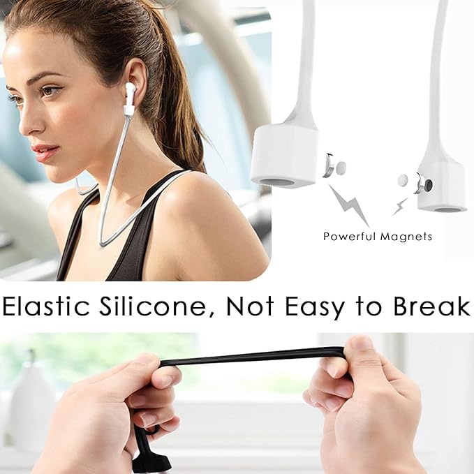 1 Pack Ultra Strong Magnetic Anti-Lost Straps for AirPods, Colorful Soft Silicone Sports Lanyard Compatible with AirPods 4rd / AirPod Pro 1st & 2nd / AirPod 3rd /AirPods 1&2 ,Neck Rope Cord- White