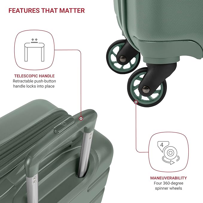 SwissGear 7366 Signature Hardside Expandable Luggage with Spinner Wheels, TSA Lock, Cup-Holder, Olive, Carry-On 19-Inch