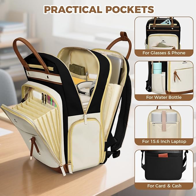 MATEIN Work Backpack with Lunch Compartment Detachable, 15.6 Inch Laptop Backpack with Organized Pocket, College Computer Backpacks Meal Prep Bag Gift for Teachers Nurse Adult Commute Office