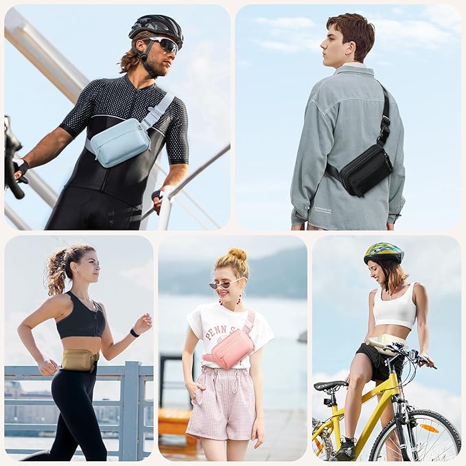 Fanny Packs for Women Men,Belt Bag,Water-resistant Crossbody Bag with 4 Zipper Pockets,Fashion Waist Packs with Adjustable Strap for Workout/Running/Yoga/Shopping/Hiking,Brown