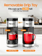 Horavie Single Serve Coffee Maker, Hot and Iced Coffee Maker for K Cup and Ground, 6 to 14 Oz Brew Sizes Single Cup Coffee Maker with Descaling Alert, Ideal for Home, Travel, RV and Dorm,Black