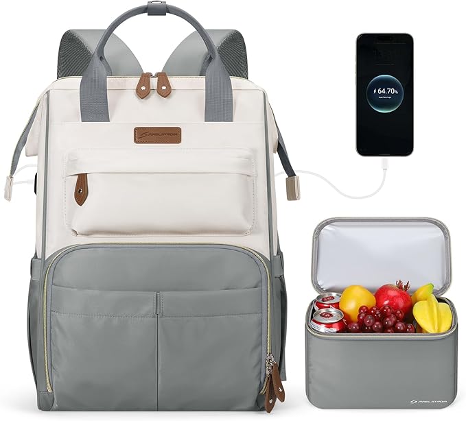 Maelstrom Travel Backpack for Women Men,Laptop Backpack Fits 15.6-17.3 Inch Laptop, Nurse/Work Bag with Insulated Lunch Box (Gray-beige)