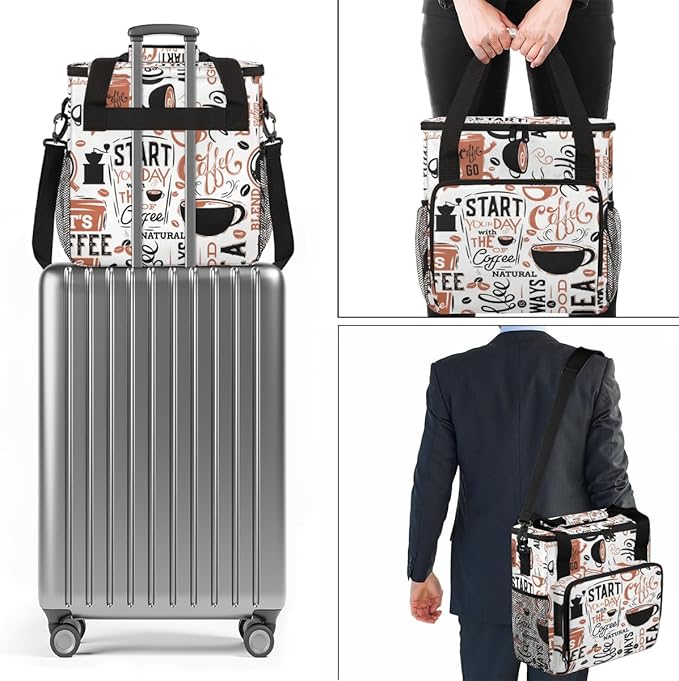 Coffee Maker Travel Bag Compatible with K-Mini or K-Mini Plus, Single Serve Coffee Brewer Carrying Case with Multiple Pockets for K-Cup Pods, Storage Bag With Shoulder Strap