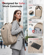MATEIN HER Laptop Backpack for Women with Lunch Box Compartment, Water Resistant Work Backpack for Office Commute with RFID Pocket, College Computer Meal Prep Bag Fits 17.3'' Notebook, Khaki
