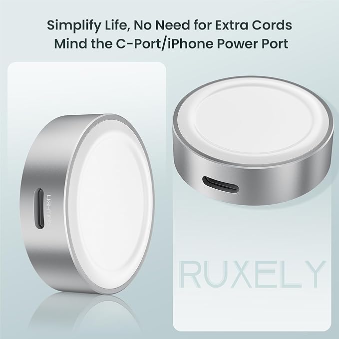 RUXELY Magnetic Charger Adapter 5W for Apple Watch 11,Portable Wireless Fast iWatch Charger with USB C & iPhone Power Port,Short Apple Watch Charging Cable for iWatch Series 10 9 8,Ultra,SE,42/46/44mm