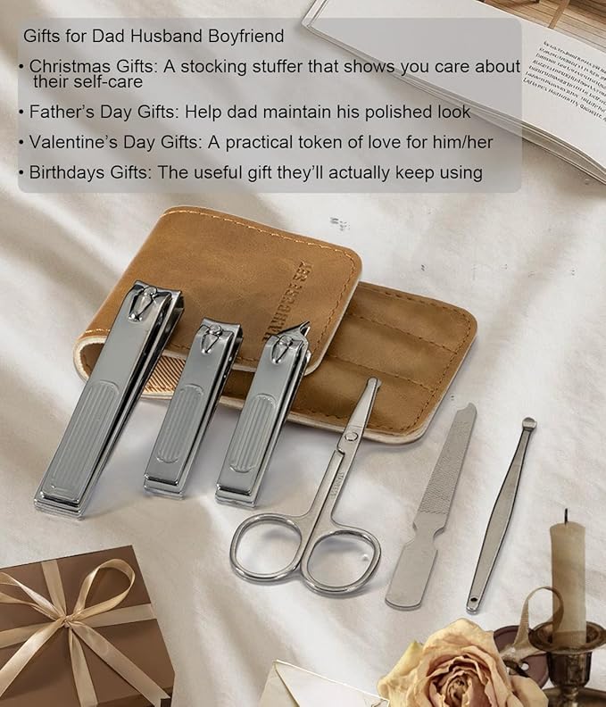 6-Piece Nail Clippers Set for Men Toe and Fingernail Clippers Kit with Travel Case Mens Manicure Nail Grooming Kits Gift for Dad Husband Boyfriend Men’s Personal Care Essentials