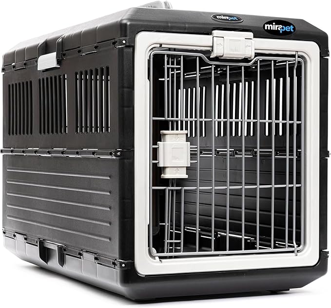 Pet Carrier & Crate, 26.4" L x 15.3" W x 18.8" H - Collapsible for Medium Cats and Dogs, Portable Hard Plastic Wall Kennel for Indoor/Outdoor Use