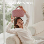 LOVEVOOK Travel Makeup Bag for Women, 2Pcs Puffer Waterproof Cosmetic Organizer, Large Capacity Pouch Open Flat Small Toiletry Bag with Brush Compartment & Handle (Red Bean Paste, Medium)