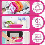 QQKO Bento Box for Kids Adults, School Toddler Lunch Box for Boys Girls, Lunch Box Containers with 4 Compartments, Sauce Container, Utensils, Food Picks and Muffin Cups for School, Pink Blue