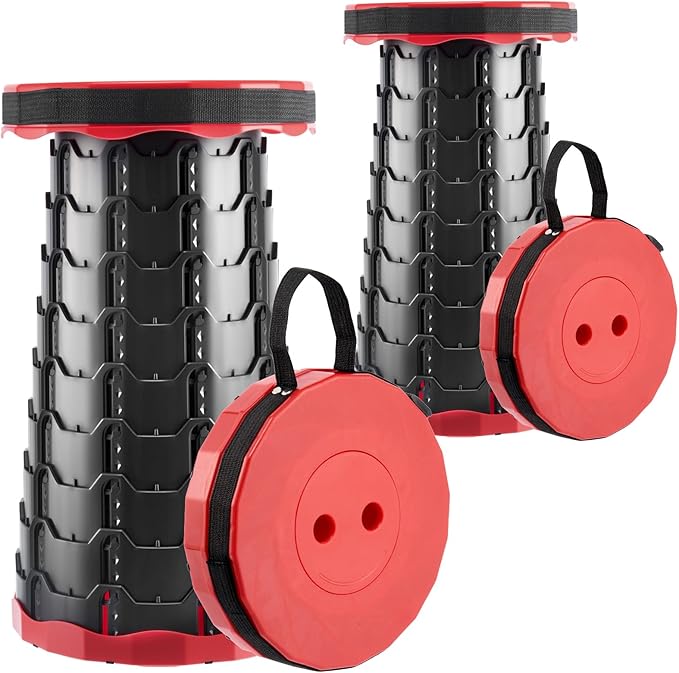 Doseno Upgraded Foldable Stool Thickened, Portable Collapsible Stool Retractable Stool for Fishing, Hiking Tours, BBQ, Parties, Outdoor Activities (Red, 2pack)