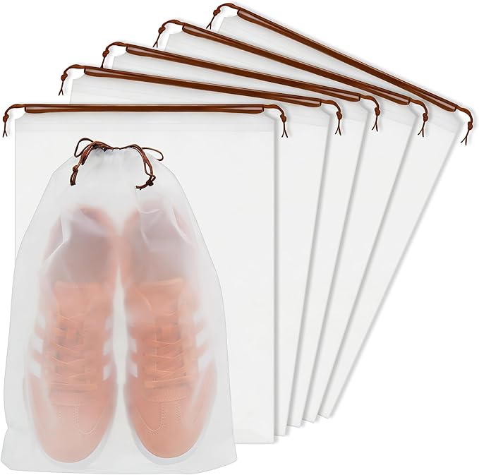 KLASIT Shoe Bags for Travel,Large Waterproof Portable Drawstring Clear Shoe Bags,Travel Essentials for Men and Women,15.7 x 11.8 inches, 5 PACK