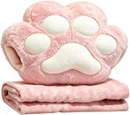 RYOLOY Cat Paw Warm Hand Pillow,with 67 * 39Inch Travel Blanket,3 in 1 Travel Pillow and Blanket Set,for Car Office Camping Essentials(Pink).