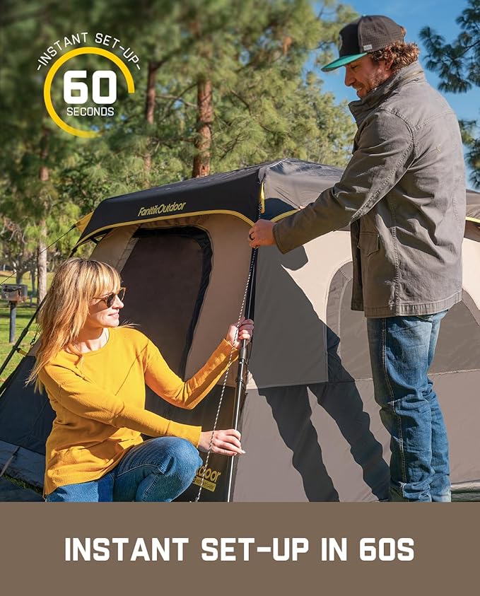 FanttikOutdoor Camping Tent 4/6/8/10 Person Instant Cabin Tent Setup in 60 Seconds with Rainfly & Windproof Portable with Carry Bag for Family Camping & Hiking