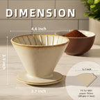 DIF DECO Ceramic Pour Over Coffee Dripper, Reusable Porcelain Portable Pour Over Coffee Maker, Slow Brewing Accessories with 1 Holes for Home, Office, Travel, Camping (Brown)