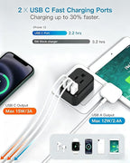 Type E/F Europe Travel Plug Adapter, HANYCONY US to Germany France Spain South Korea Iceland, 5-in-1 European Power Adapter for Greece Norway Russia Portugal & More, 2 Outlets 3 USB Ports(2 USB C)