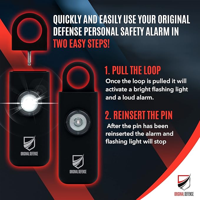 Original Defense® Siren Self-Defense Alarm - 130 dB Keychain Alarm with LED Strobe Light for Women, Children, and Elderly - Police Recommended - (Black, 1 Count)