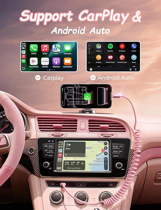 LISEN Pink USB C Cable, Gifts for Women Men 2 Pack for Android Auto & CarPlay Cable, Type C Charger Pink Compatible with iPhone 17/16 Galaxy S25/S24 Car Accessories for Women Wife Girlfriend Sisters