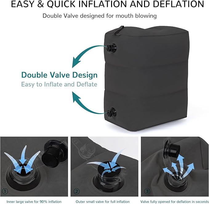 Inflatable Travel Foot Rest Pillow, Adjustable 3 Layers Height Leg Rest Pillow, Kids Airplane Bed, Adults Travel Essentials on Plane, Trains, Cars, Office, Home (Black, 1 PC)