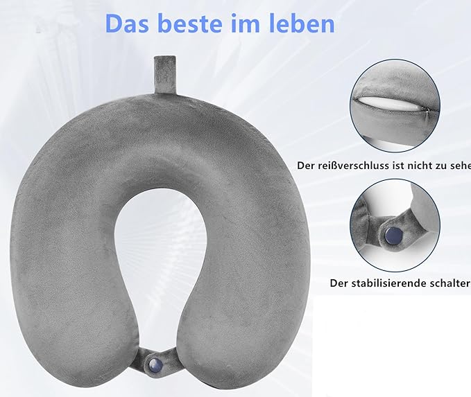 GDEOUP Travel Pillow 100% Pure Comfortable U Shape Memory Foam Pillows Neck and Head Support Portable Travel Neck Pillow Suitable for Planes Airplane for Traveling,Train,Self-Drivingng Car,(Grey)