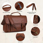 MOSISO 3 in 1 Laptop Bag, 17.3 inch PU Leather Shoulder Bag Briefcase Messenger Satchel Laptop Backpack, 17-17.3 inch Computer Bags Handbag Bookbag, Brown