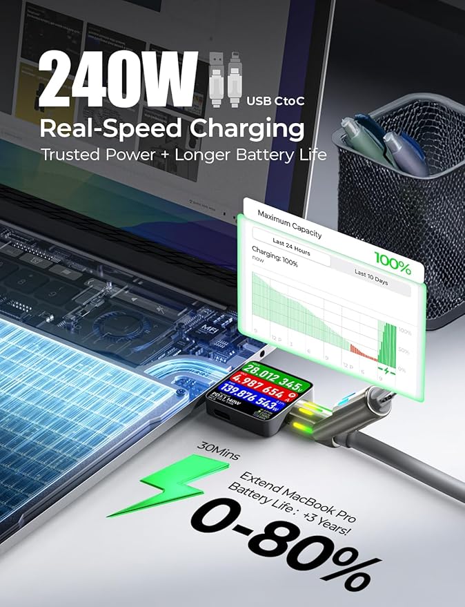 LISEN USB C to Lightning Cable, Chubby Sideways 240W Stand Data Cable, 4 in 1 Charging Cable 6.6FT with Light iPhone Charger Cord for iPhone 17 16 15 14 Pro Max/MacBook Pro/iPad/Samsung S25/Switch/PS5