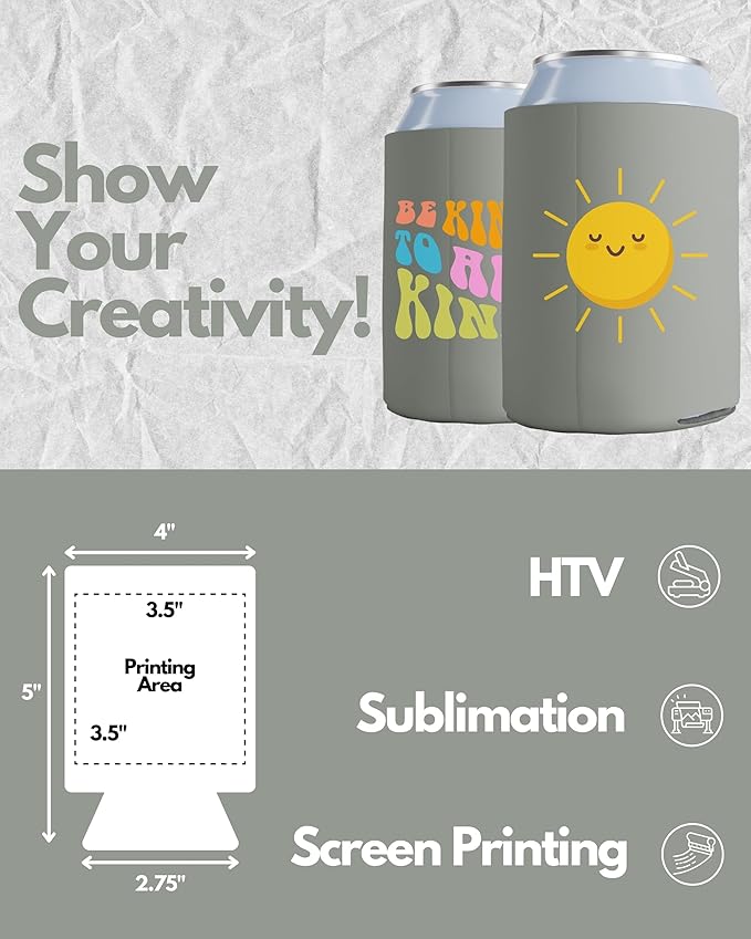 PartyPrints 25 Pack Grey Sandstone Blank Can Cooler Sleeves, Customizable Bulk Sublimation Insulated Foam for Beer, Collapsible Plain Drink Holder, Cold Soda Insulator, 12oz Regular, 16oz Tall Cans
