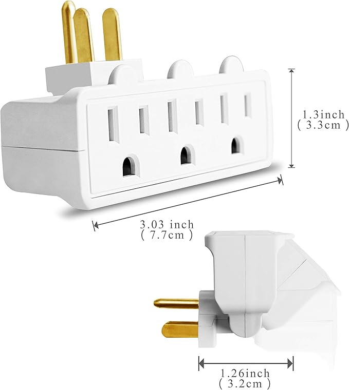 oviitech 3 Outlets 3-Prong Swivel Wall Adapter, Grounded 180 Degree Electrical Plug Adapter, Indoor Rated,White.