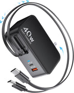 Retractable USB C Charger Wall Plug with 35.5in/90cm Type C Cables Cords,40W Fast Charging Foldable Block Multi Charger for All Devices for iPhone 17/16/15/14/13/12,iPad,Galaxy,Pixel