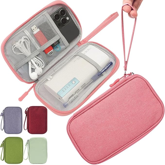 CAAORDKSO Electronic Organizer Travel Cable Accessories Bag, Electronic Organizer Case, Electronic Accessories Organizer Pouch Bag for Cable, Cord, Charger, Phone, Power Bank, Earphone (Pink)