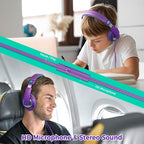rockpapa Comfort+ Kids Headphones with Microphone, Boys Girls Student Over-Ear Headphones Wired Foldable for School Classroom Laptop PC Computer Tablet Purple Green