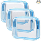 PACKISM Clear Toiletry Bag - 3 Pack Quart Size TSA Approved Toiletry Bag, Travel Makeup Cosmetic Bag for Women, Carry on Airport Airline Compliant Bag, Blue