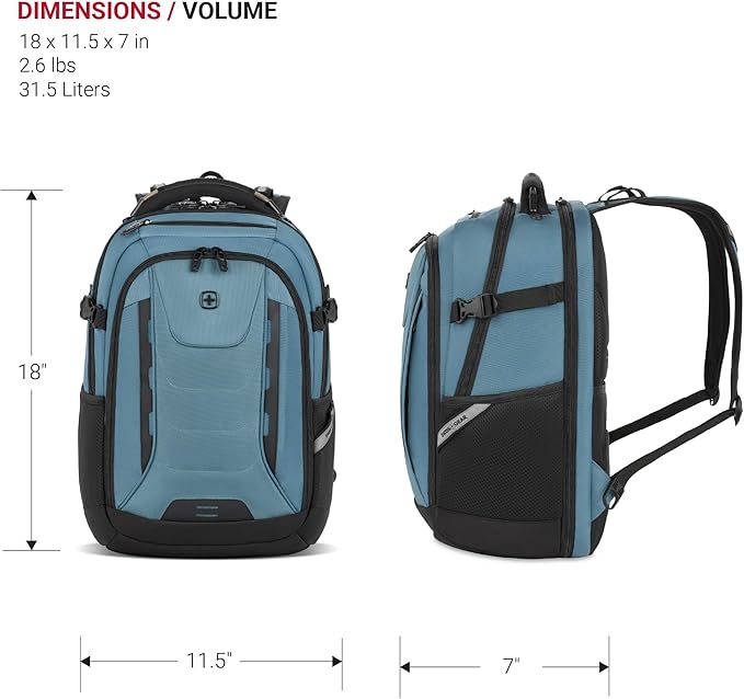 SwissGear Travel Tech Pro Laptop Backpack – Fits Laptops up to 16” – ScanSmart TSA-Friendly Backpack with Multiple Organizer Pockets – Blue