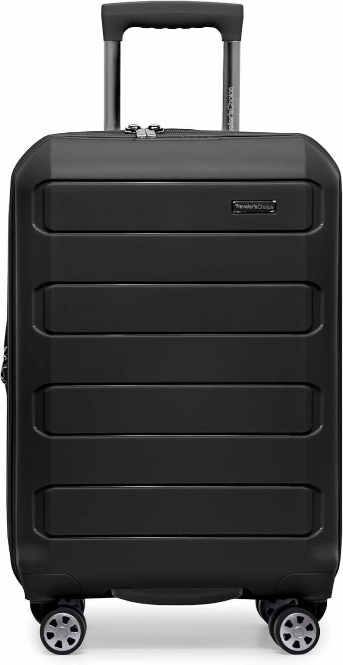 Traveler's Choice Pagosa Hardshell Expandable Luggage with Spinner Wheels, Black, 22-Inch Carry-on