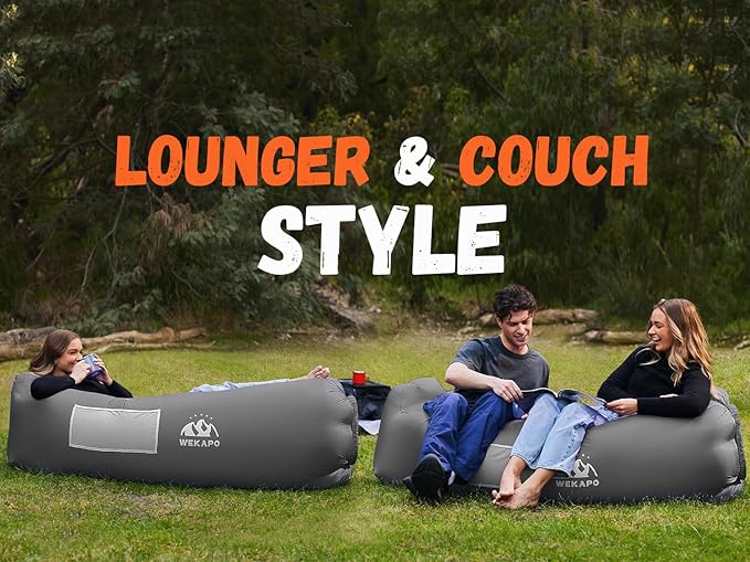 WEKAPO Inflatable Couch Air Lounger Chair - Camping & Beach Accessories, Portable Blow up Sofa for Hiking, Lawn, Indoor/Outdoor Movies & Music Festivals. Lightweight and Easy to Set Up Air Hammock