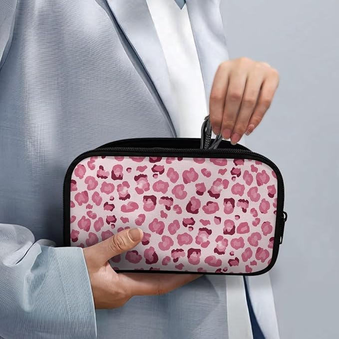 Pink Leopard Print Electronic Organizer Travel Case Portable Tech Pouch Electronics Case Storage Bag for Cable Cord Charger Phone Earphone