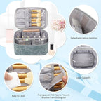 OCHEAL Makeup Bag Set, Portable Travel Makeup Bags Cosmetic Organizer Bag for Women Cute Floral Cosmetic Pouch Large Capacity Make up Bag PU Leather Toiletry Bags with Divider and Handle-Blue
