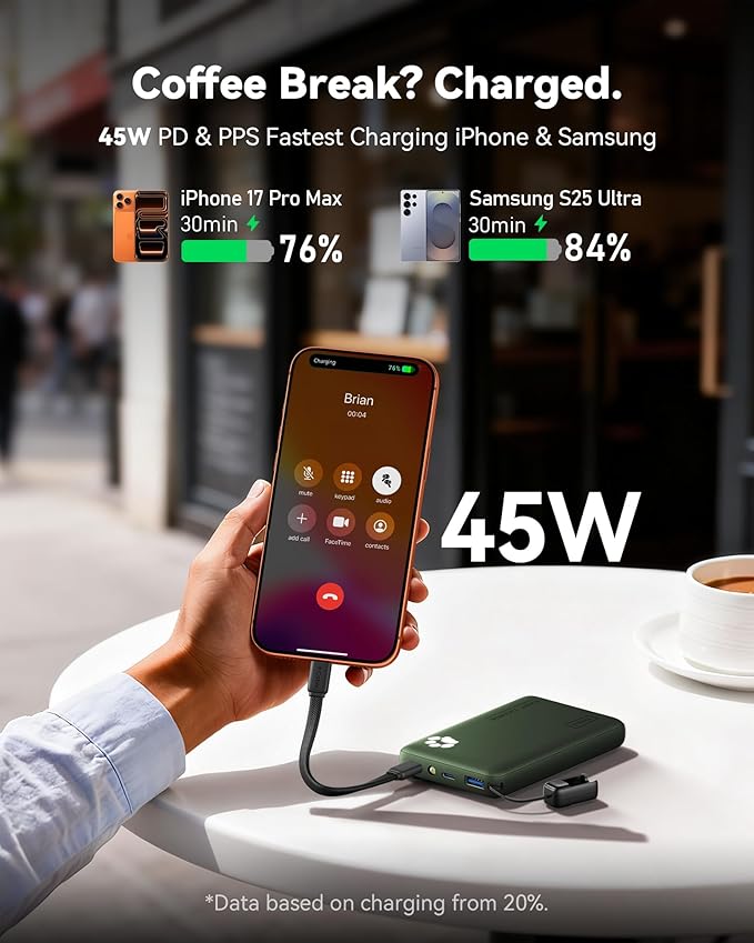 INIU Portable Charger, Ultra Slim 10000mAh 45W PD Power Bank, Fast Charging Mini Battery Pack, Travel Trip Accessories Ship Essentials for College Students Travelers Teen Boys Girls, Green