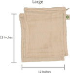 Reusable Cotton Mesh Produce Bags - 100% Organic Cotton, Durable, Double Stitched, Washable with Tare Weight & Drawstring - Mesh Bags for Grocery Shopping, Vegetables & Fruits | Set of 6 (2L, 2M, 2S)