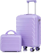 Kids Luggage Sets for Girls, 2 Piece Luggage Set, 20 Inch Rotating Wheel Suitcase with 14 Inch Cosmetic Case, Lightweight Hardshell Suitcase with 360° Spinner Wheels for Travel (Purple)