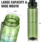 OLDLEY Water Bottle 32oz, Durable and Leakproof Water Bottles Motivational with Time Marker,Tritan,BPA Free, Gym,Travel, Home,School,Office, Anniversary Birthday Gifts for Men Women,Olive (1 Bottle)